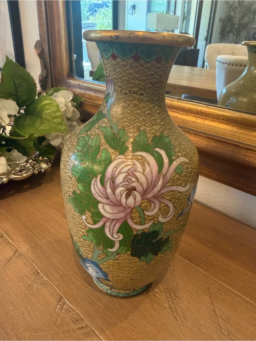 Vintage Cloisonné Enamel Floral Vase 9”
